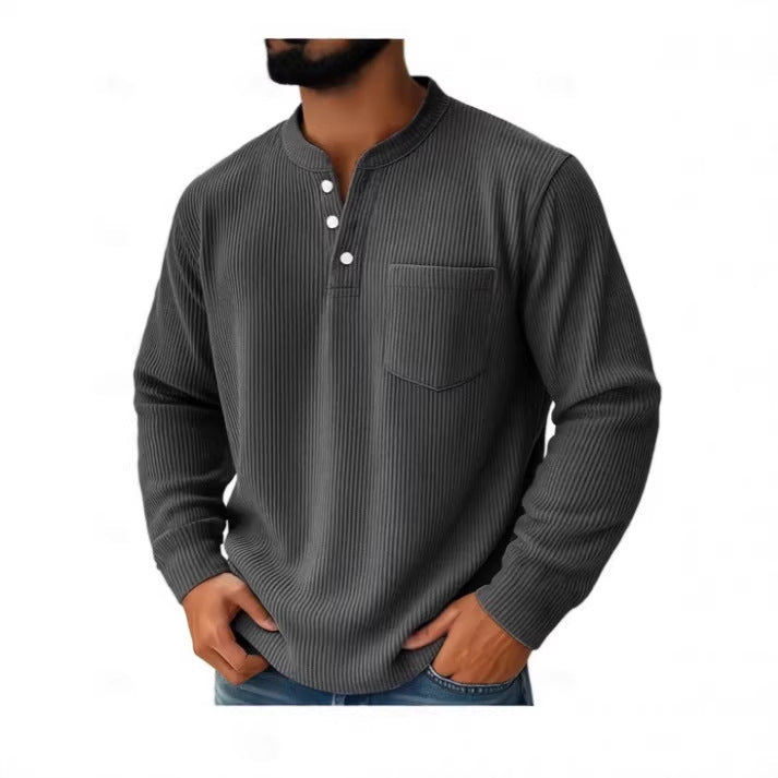 Miles - Men’s ribbed henley shirt with long sleeve and chest pocket