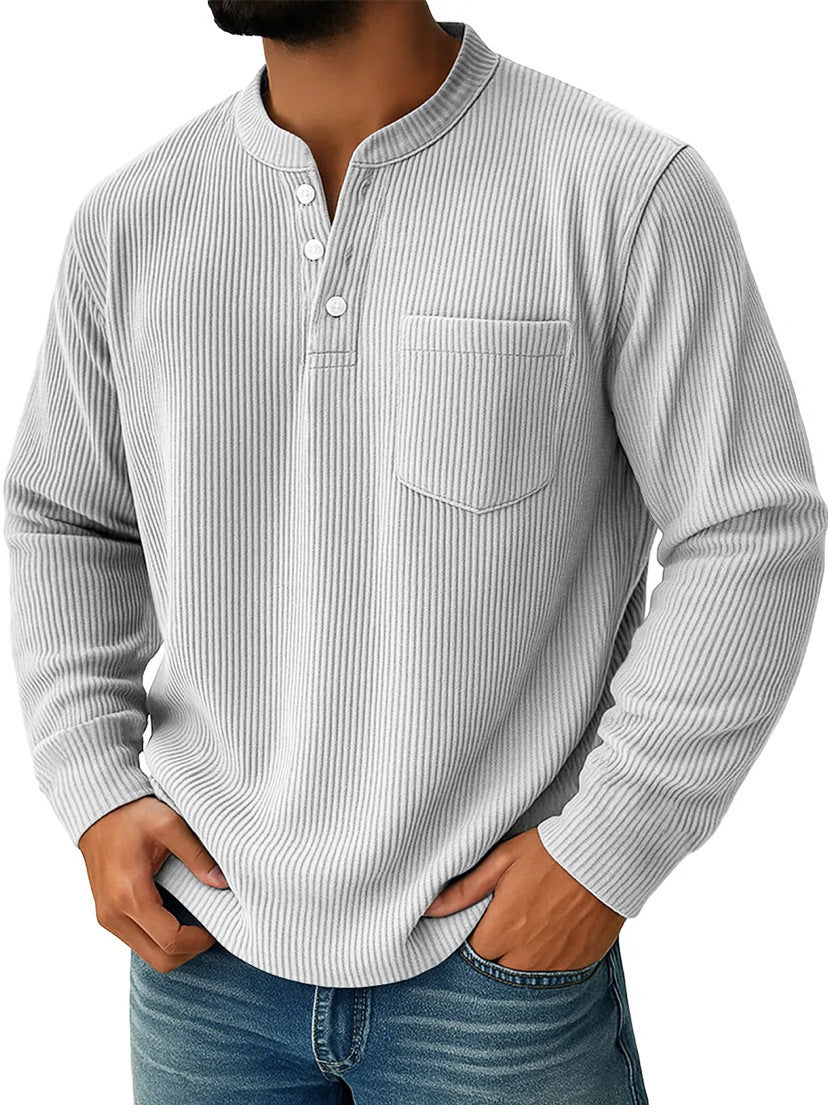 Miles - Men’s ribbed henley shirt with long sleeve and chest pocket