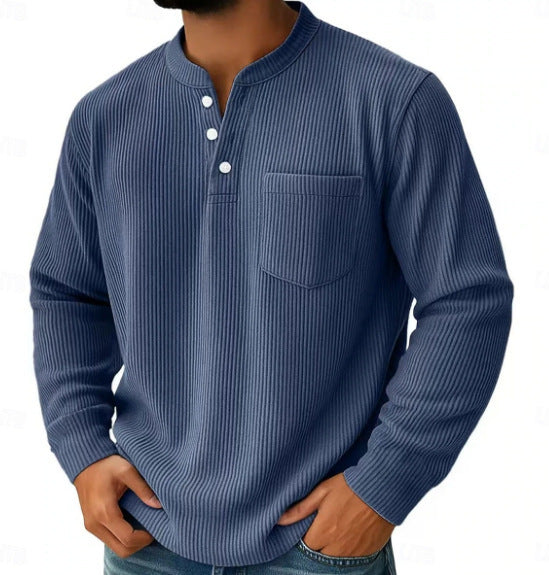 Miles - Men’s ribbed henley shirt with long sleeve and chest pocket