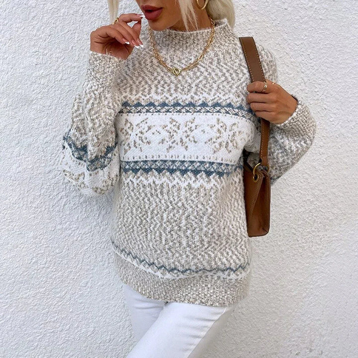 Nora - Women’s cozy christmas sweater knitted with mock neck and long sleeve