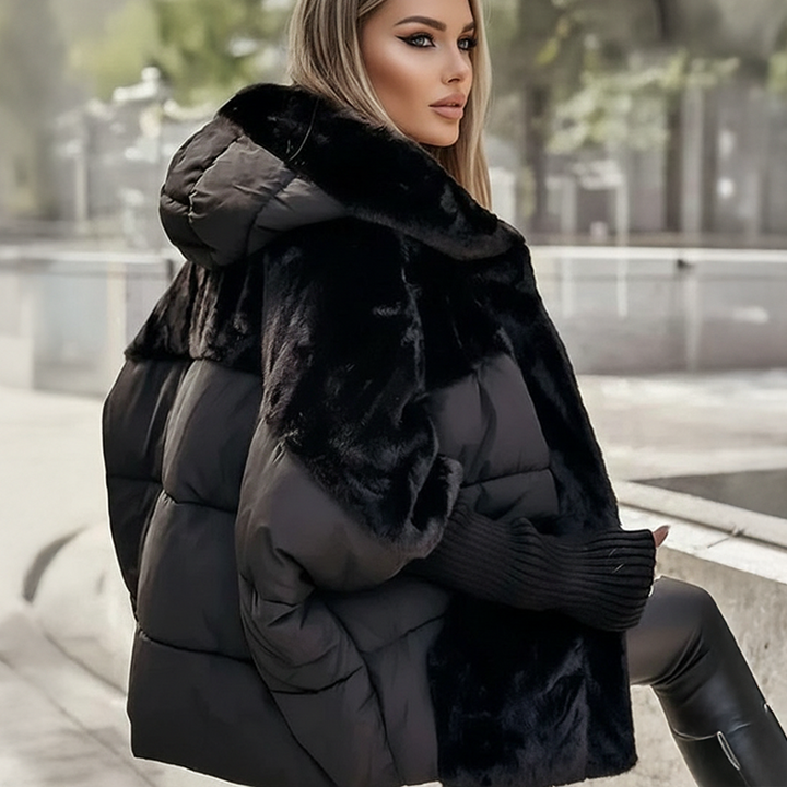 Nora - Women’s teddy puffer jacket for winter with hood and knitted cuffs
