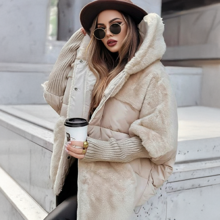 Nora - Women’s teddy puffer jacket for winter with hood and knitted cuffs