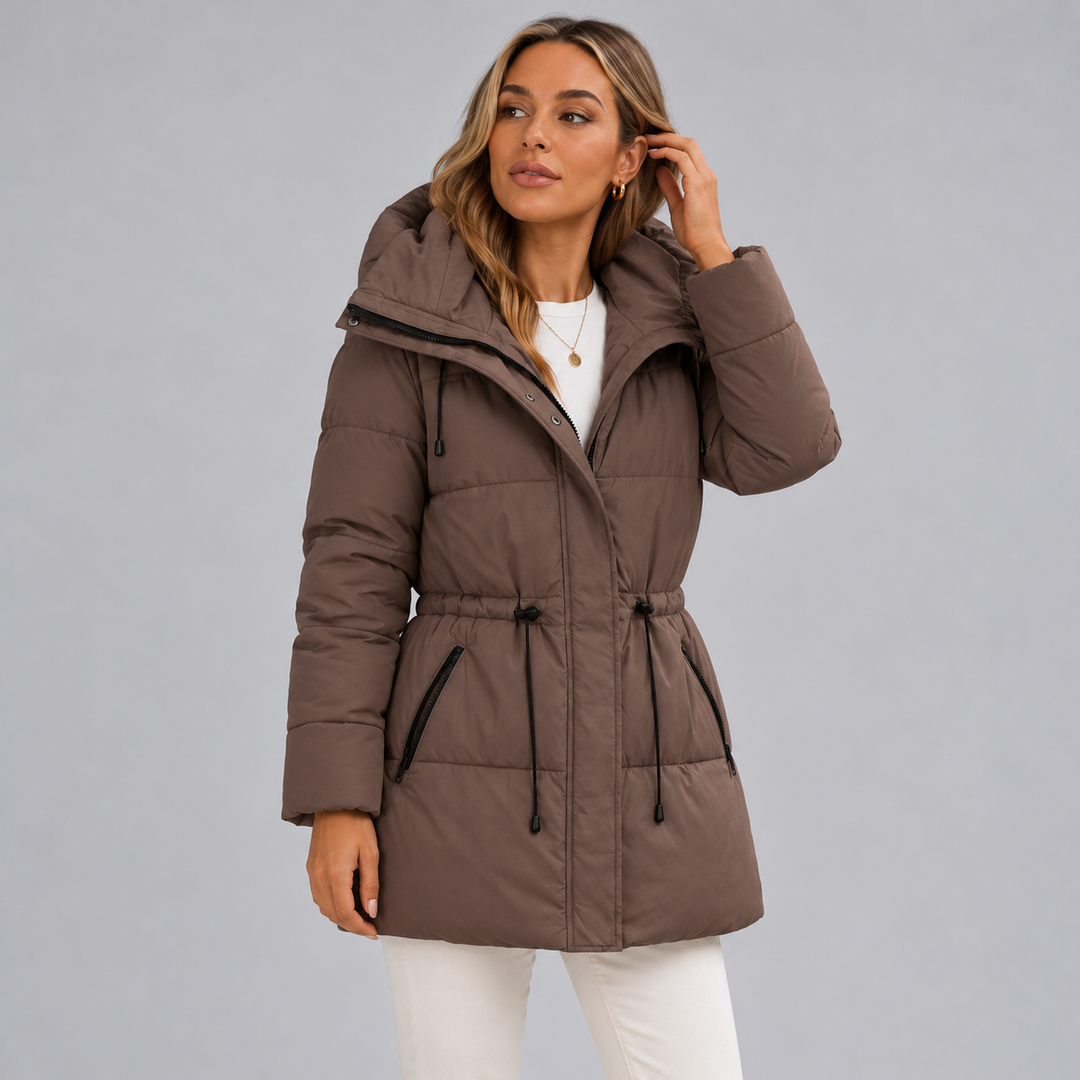 Nora - Women’s winter parka long and hooded with drawstring waist