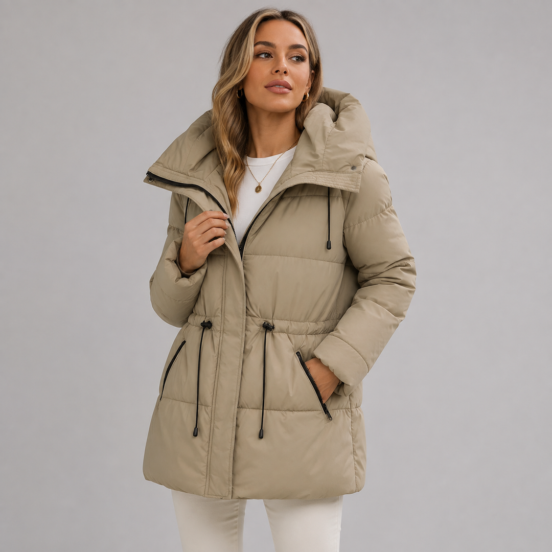 Nora - Women’s winter parka long and hooded with drawstring waist