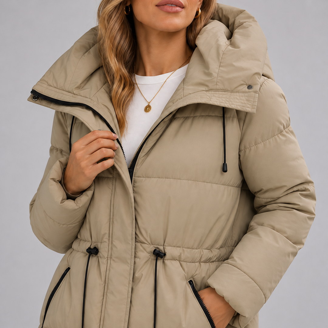 Nora - Women’s winter parka long and hooded with drawstring waist
