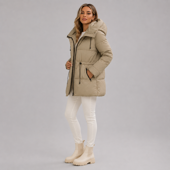 Nora - Women’s winter parka long and hooded with drawstring waist