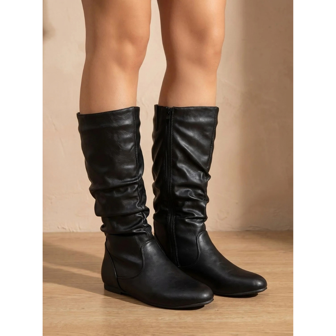 Olivia - Women’s comfortable knee high boots with flat sole and round toe
