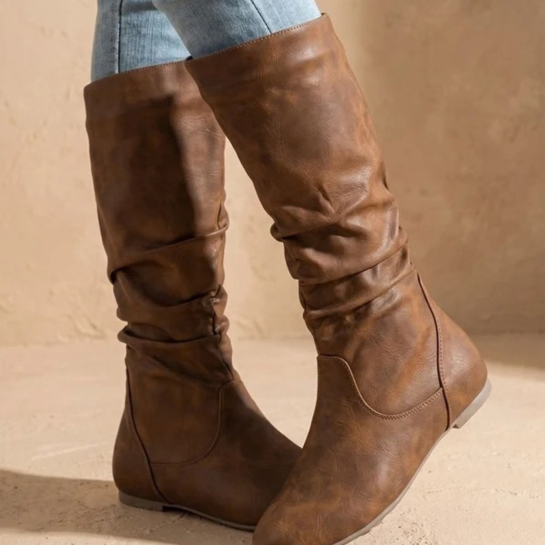 Olivia - Women’s comfortable knee high boots with flat sole and round toe