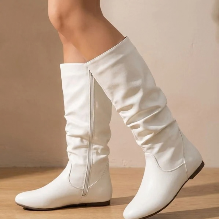 Olivia - Women’s comfortable knee high boots with flat sole and round toe