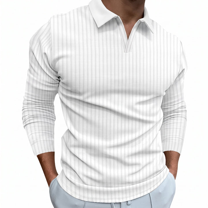 Owen - Men’s ribbed polo shirt with long sleeve and open v neck collar