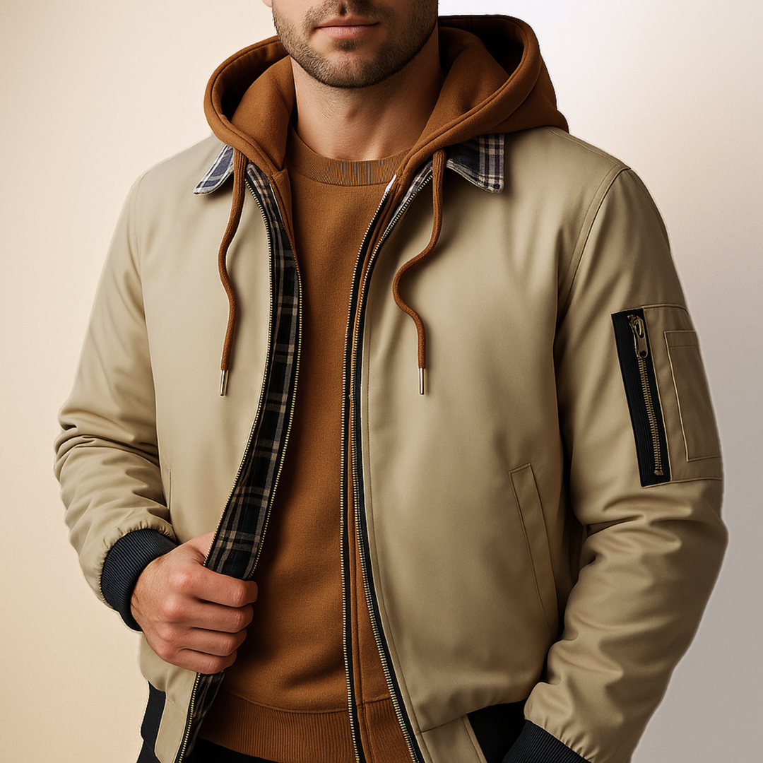 Owen - Men’s waterproof bomber jacket with hood and quilted lining for winter