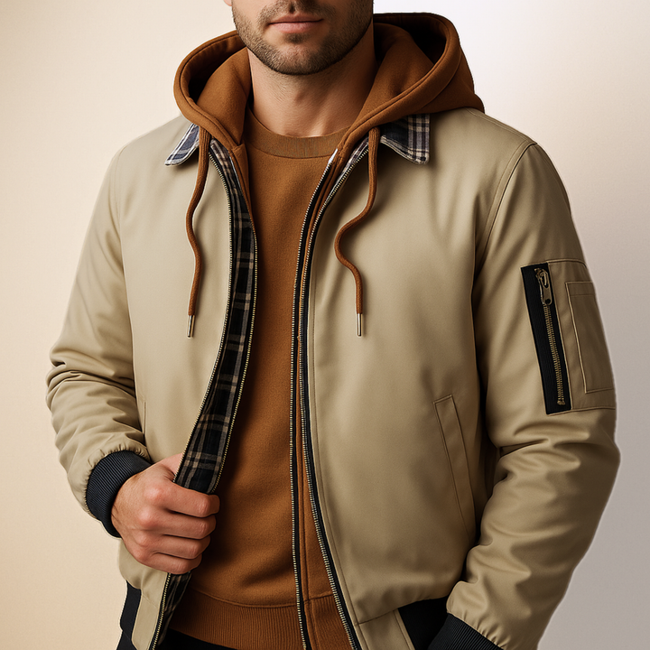Owen - Men’s waterproof bomber jacket with hood and quilted lining for winter