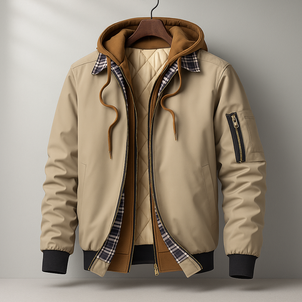 Owen - Men’s waterproof bomber jacket with hood and quilted lining for winter