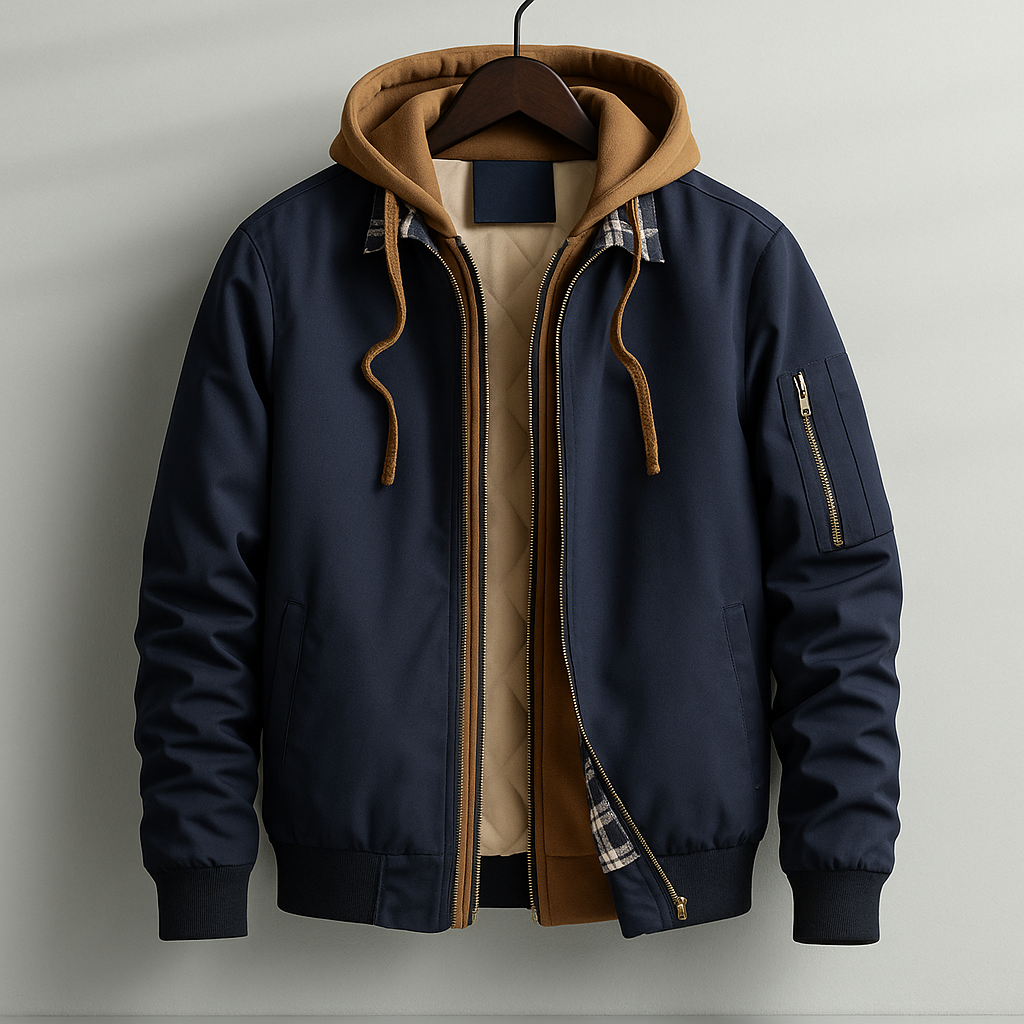 Owen - Men’s waterproof bomber jacket with hood and quilted lining for winter