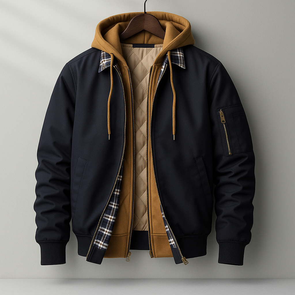 Owen - Men’s waterproof bomber jacket with hood and quilted lining for winter