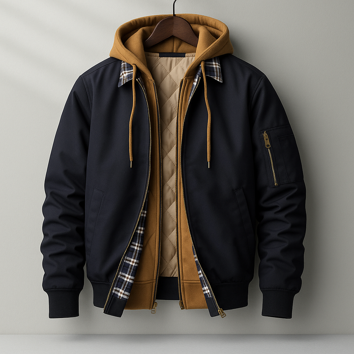 Owen - Men’s waterproof bomber jacket with hood and quilted lining for winter