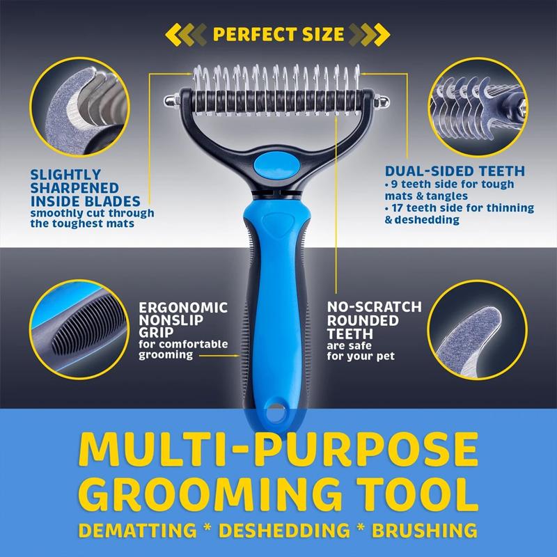 Pet Grooming Tool | Deshedding &amp; Detangling Brush | Stainless Steel Blade | For Dogs &amp; Cats