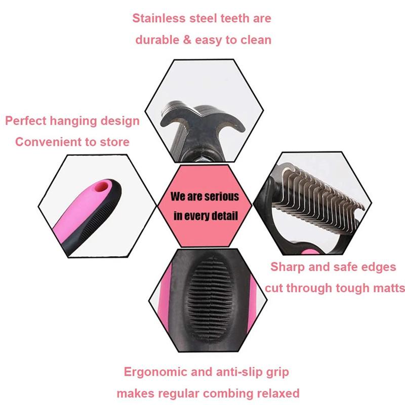 Pet Grooming Tool | Deshedding &amp; Detangling Brush | Stainless Steel Blade | For Dogs &amp; Cats