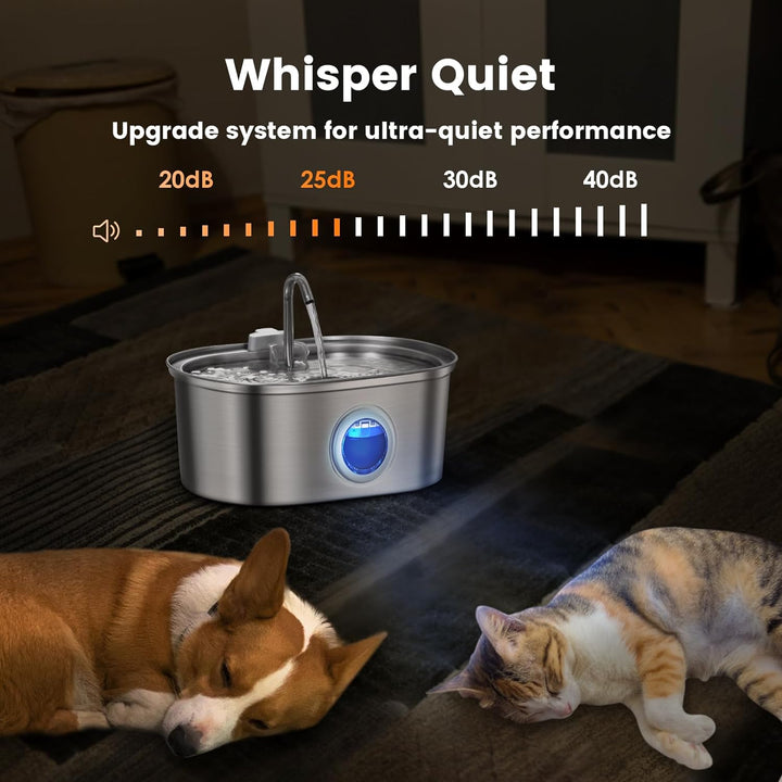 Pet Water Fountain | 108 Oz Capacity | Stainless Steel Filter System | Ultra-Quiet Design