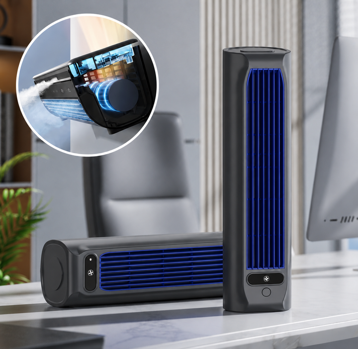 Portable Air Cooler | Rechargeable 2000mAh Battery | Bladeless Fan | Desktop &amp; Wall Mount Design