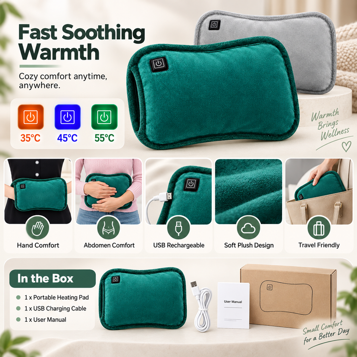 Portable Electric Heating Pad | USB Rechargeable | Compact Pillow-Style Warmer for Hands &amp; Abdomen