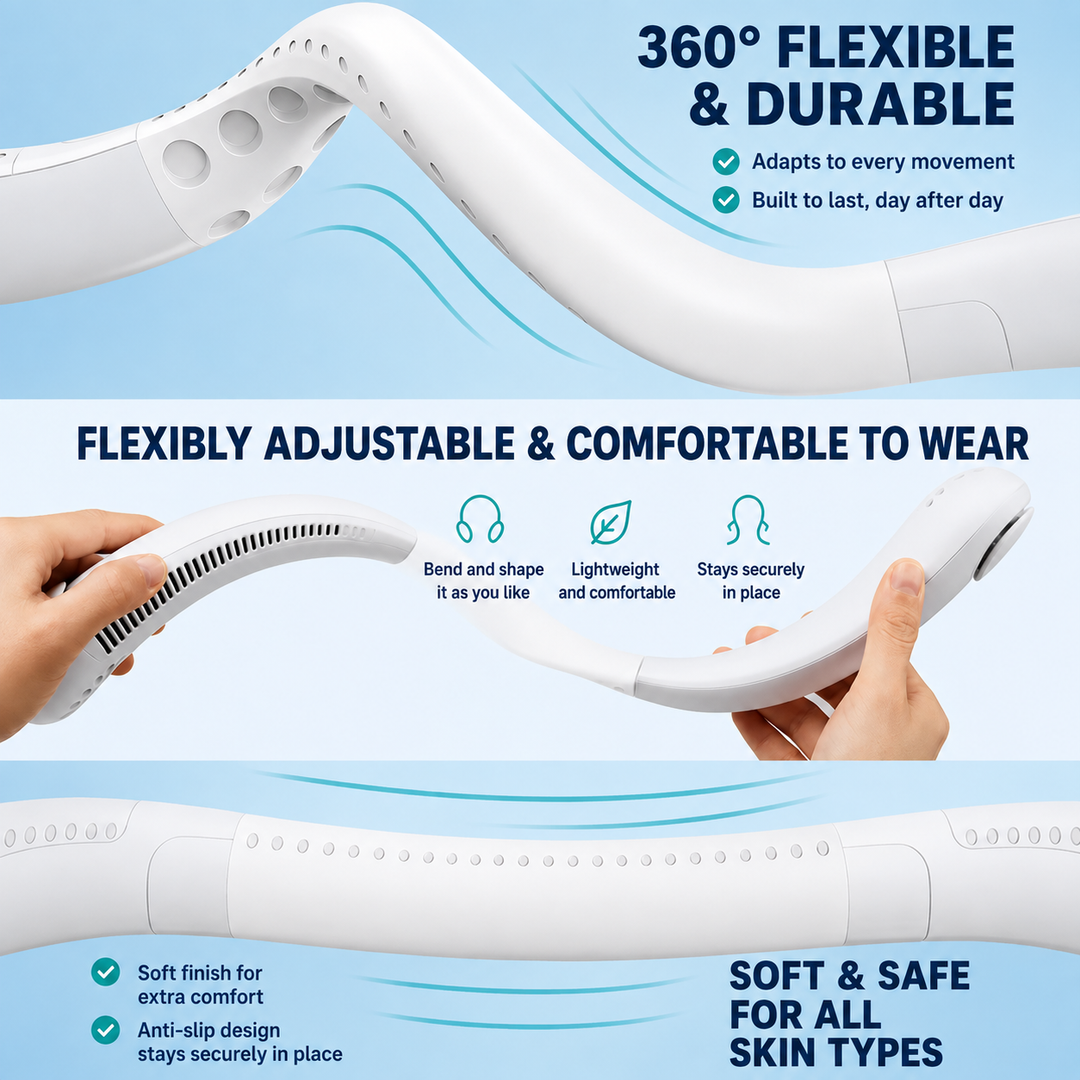 Portable Neck Fan | Rechargeable Hands-Free Cooling Fan | 3 Speed Settings | USB Powered