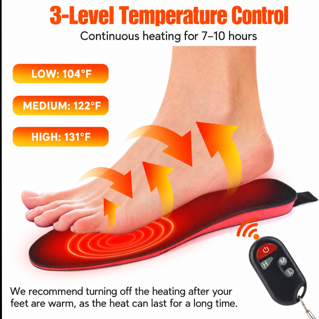 Rechargeable Heated Insoles with Wireless Remote Control