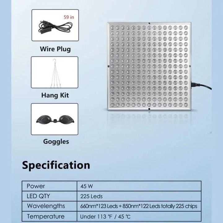 Red &amp; Infrared Light Therapy Panel | 225 LEDs | Skin &amp; Muscle Recovery Device
