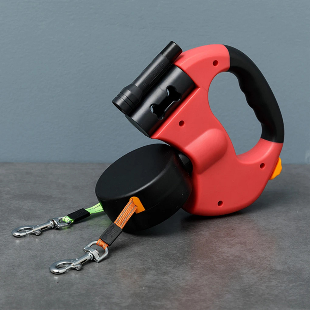 Retractable Dual Dog Leash | Tangle-Free 360° Swivel Design | LED Light for Safe Night Walks