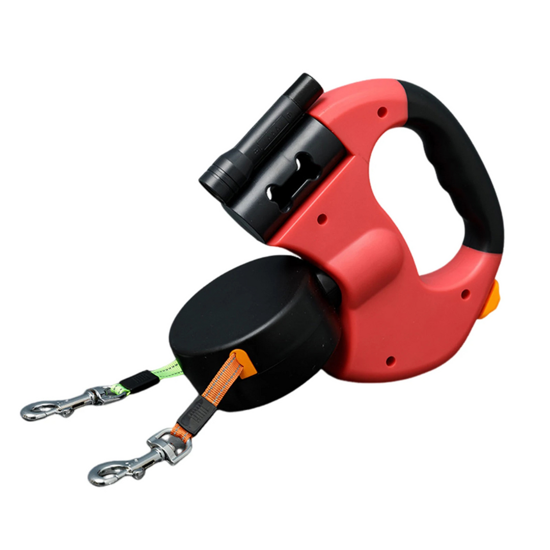Retractable Dual Dog Leash | Tangle-Free 360° Swivel Design | LED Light for Safe Night Walks