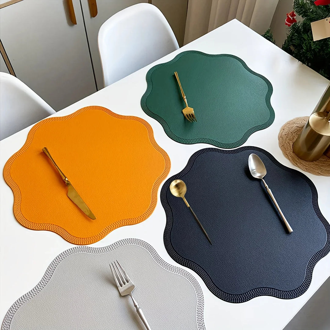 Round Faux Leather Placemats | Embossed Flower Design | Waterproof Table Mats | Sets of 1, 4 or 6