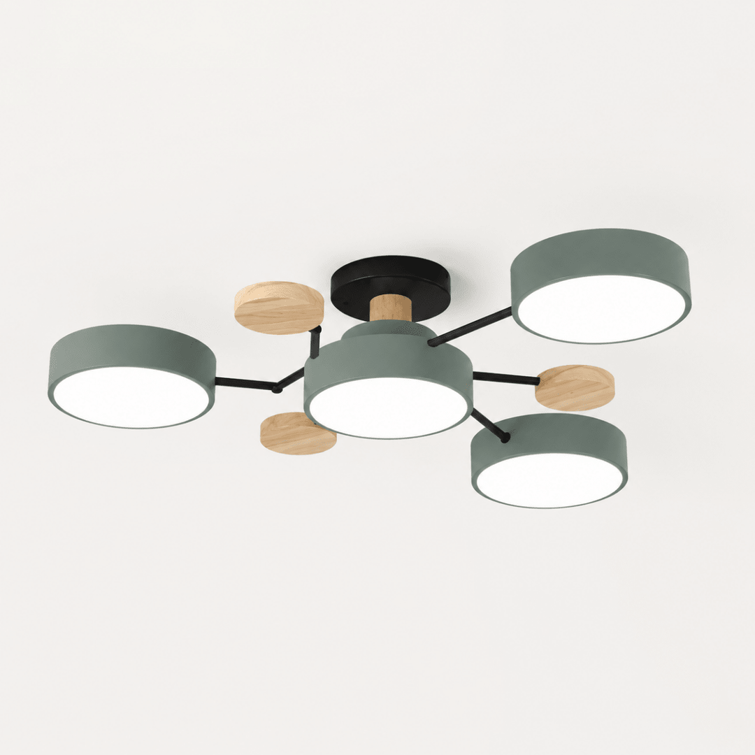 Round LED Ceiling Light | Modern Iron &amp; Wood Fixture | 4, 5 or 6 Heads | 48W, 60W or 72W