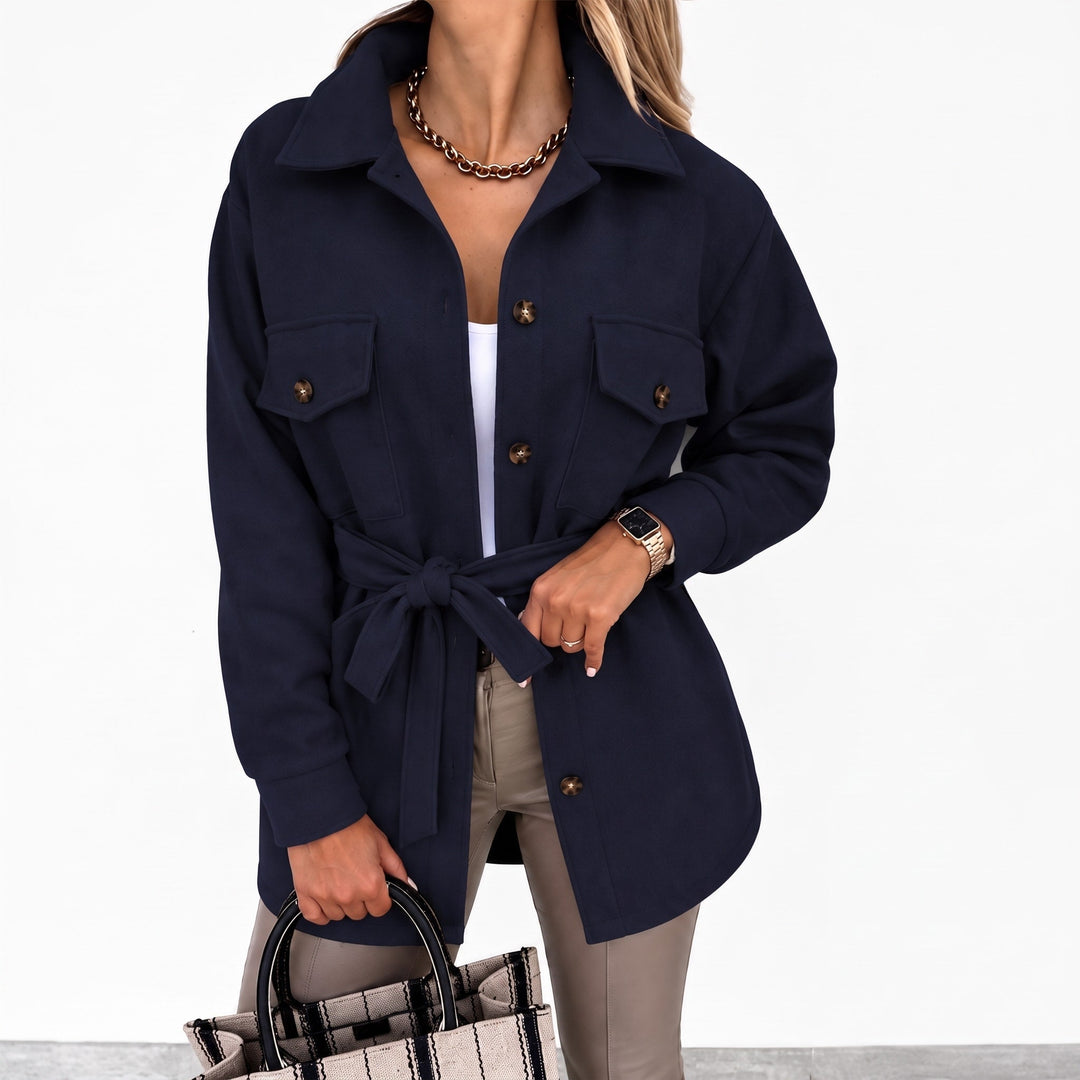 Ruby - Women’s oversized jacket with button up front and tie belt