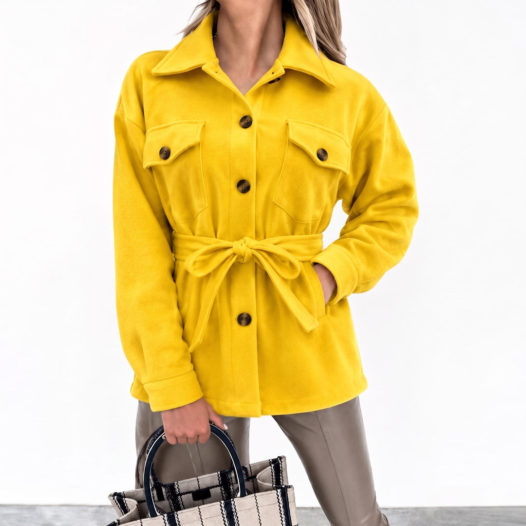 Ruby - Women’s oversized jacket with button up front and tie belt