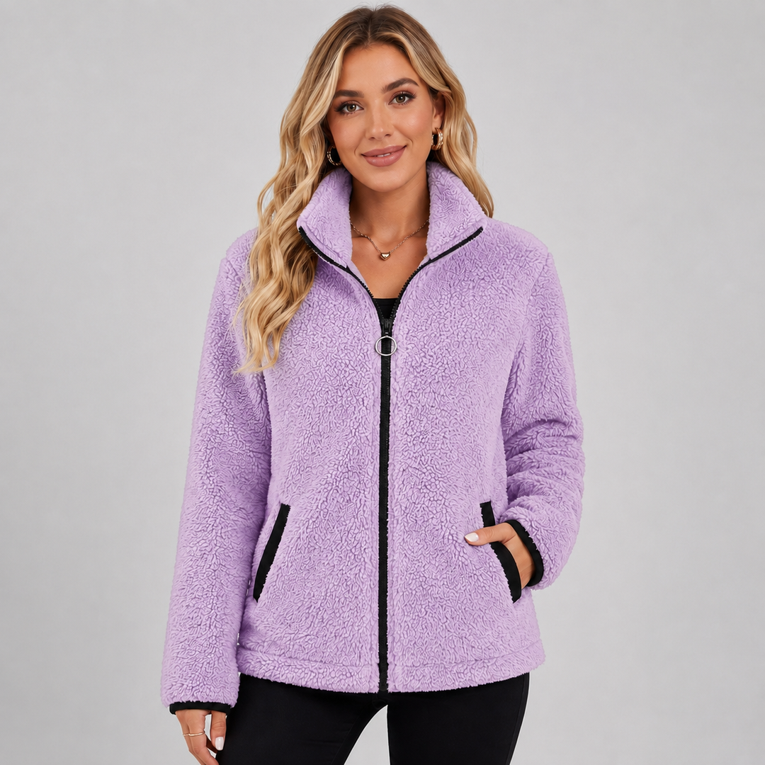 Ruby - Women’s teddy jacket warm and cozy with full length zip front
