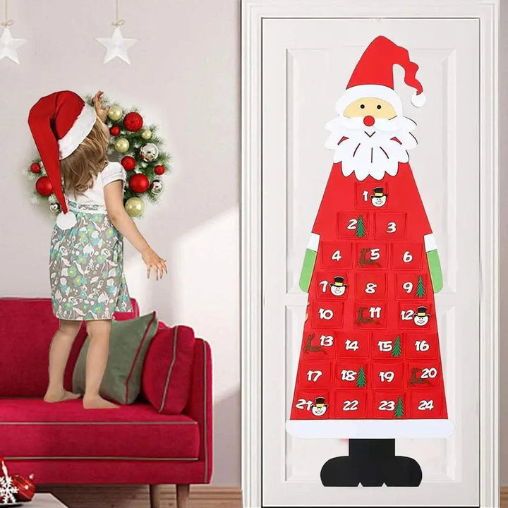 Santa Advent Calendar | 24 Fillable Felt Pockets | Christmas Wall Hanging Countdown