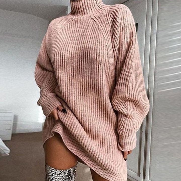 Sophia - Women’s knitted turtleneck sweater dress with oversized long sleeve