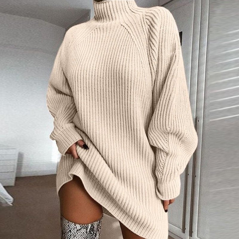 Sophia - Women’s knitted turtleneck sweater dress with oversized long sleeve