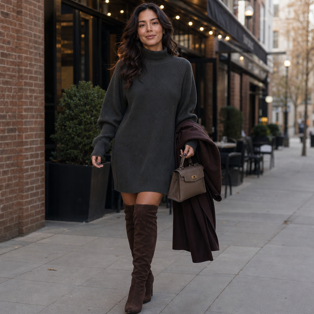 Sophia - Women’s knitted turtleneck sweater dress with oversized long sleeve