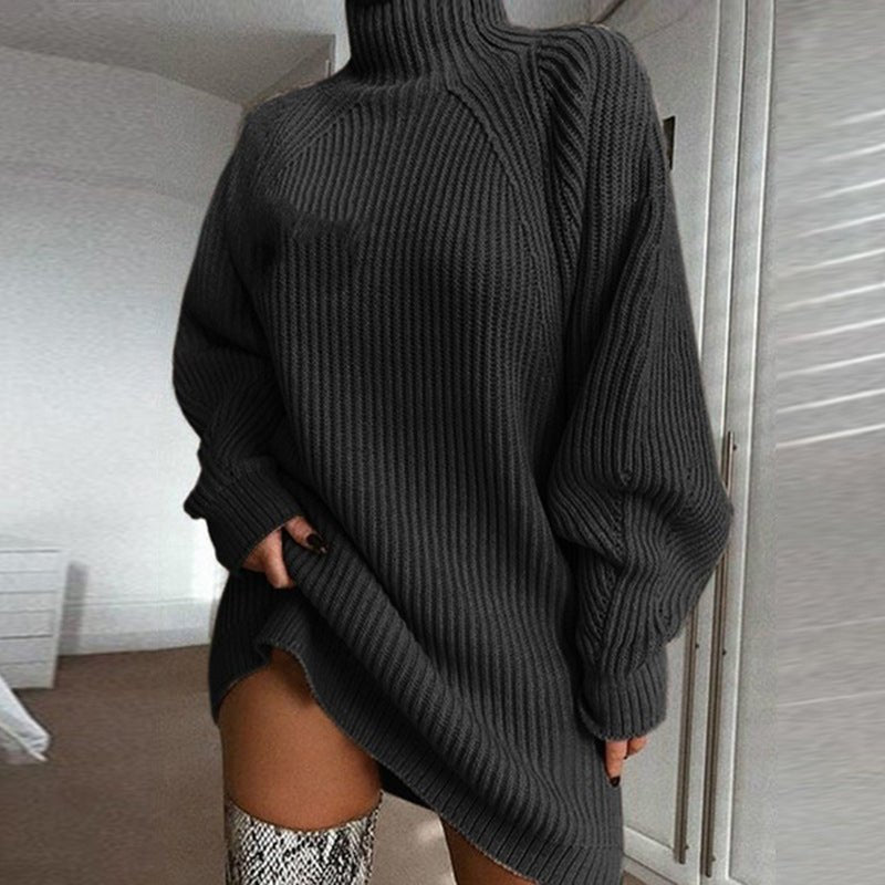 Sophia - Women’s knitted turtleneck sweater dress with oversized long sleeve