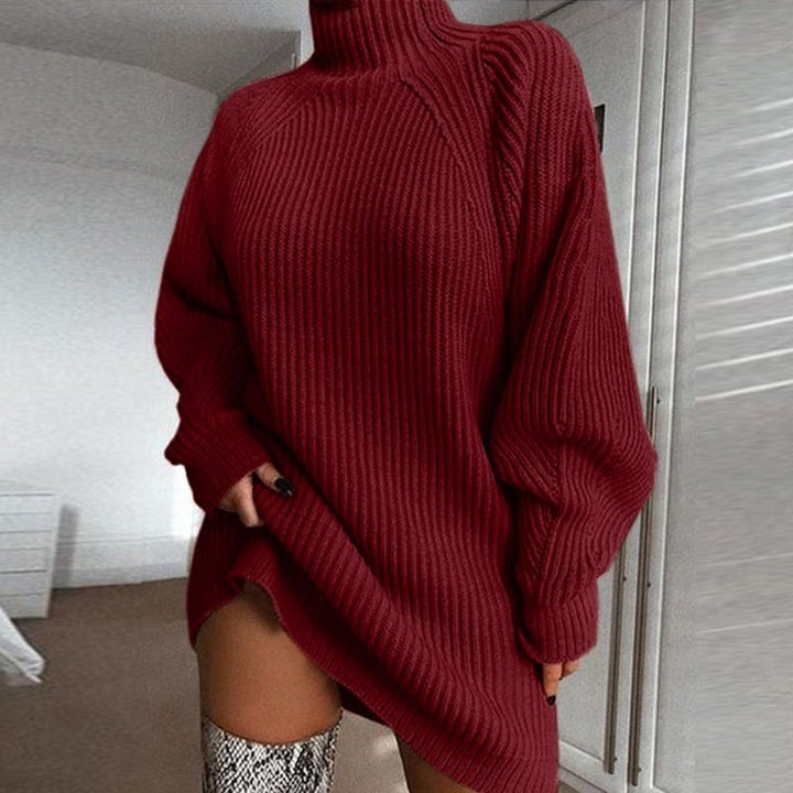 Sophia - Women’s knitted turtleneck sweater dress with oversized long sleeve
