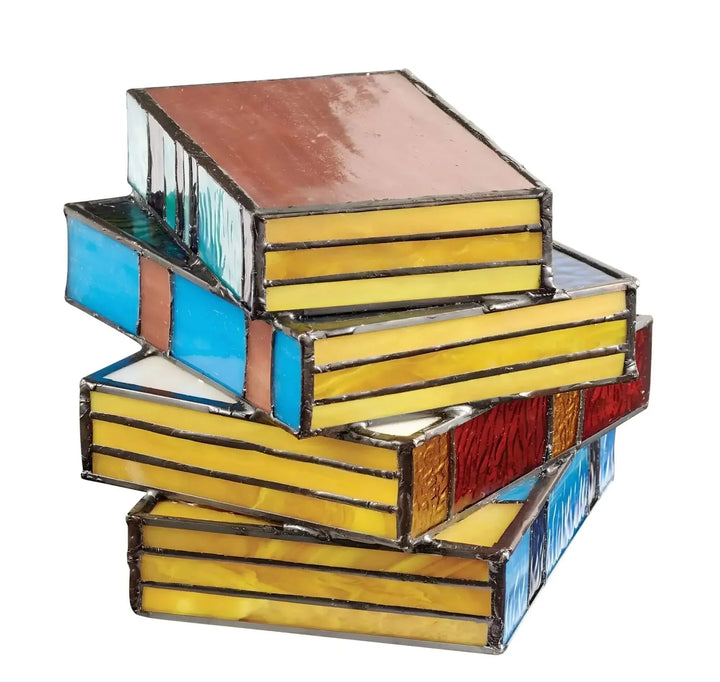 Stained Glass Book Lamp | Colorful Stacked Book Design | Warm Ambient Table Lighting | Literary Home Decor