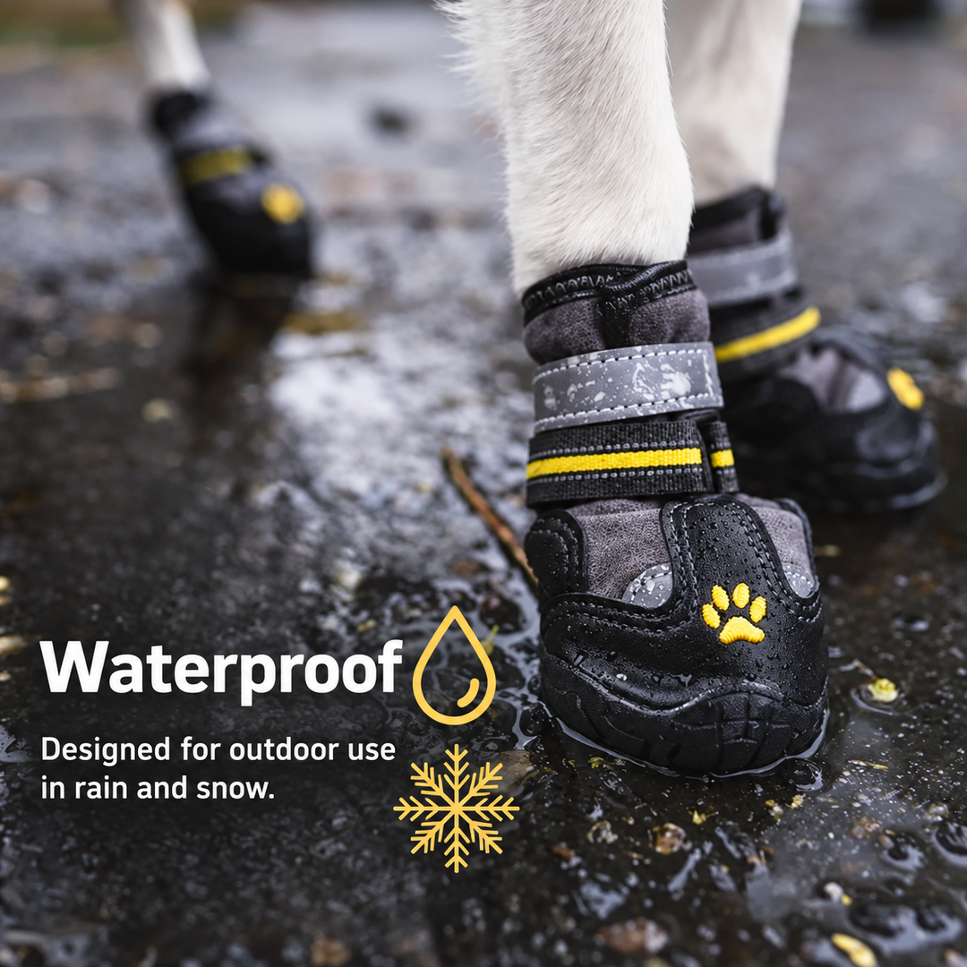 Waterproof Dog Boots | Fleece-Lined Non-Slip Paw Protectors with Reflective Details, 4-Pack