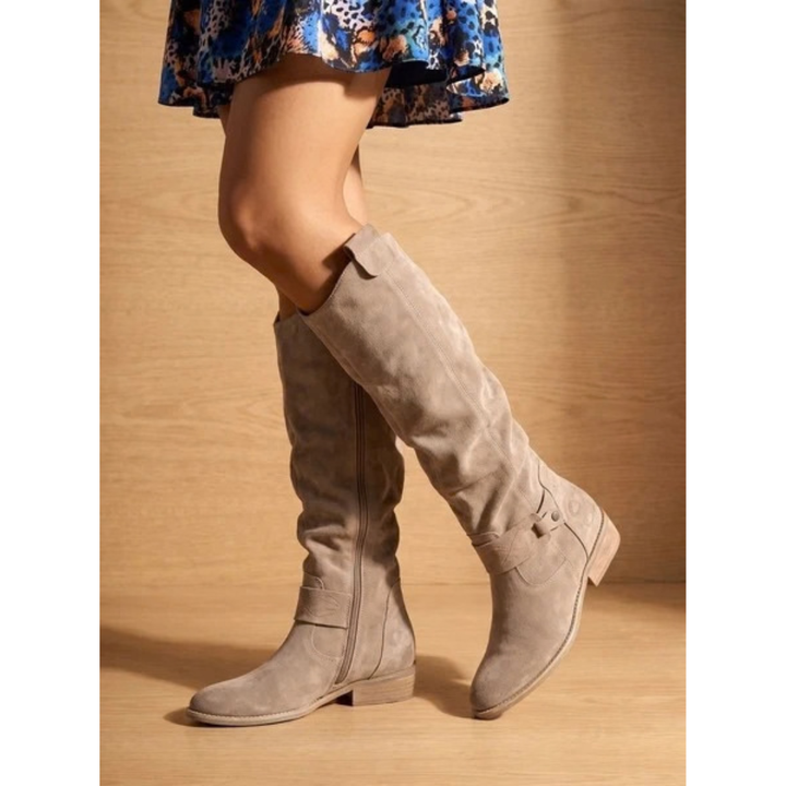 Willow - Women’s comfortable knee high boots with low block heel and round toe