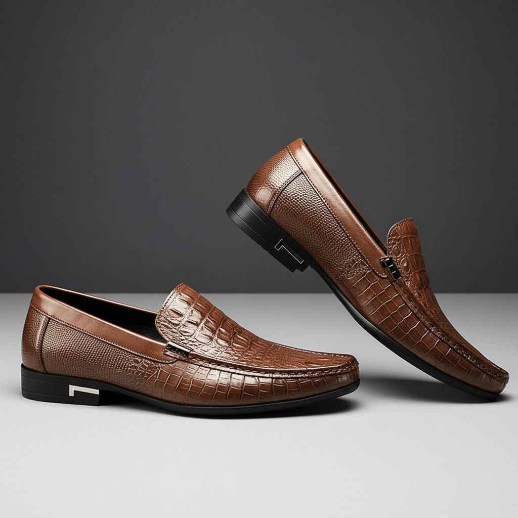 Wyatt - Men’s smart slip on loafers with croc embossed upper for winter