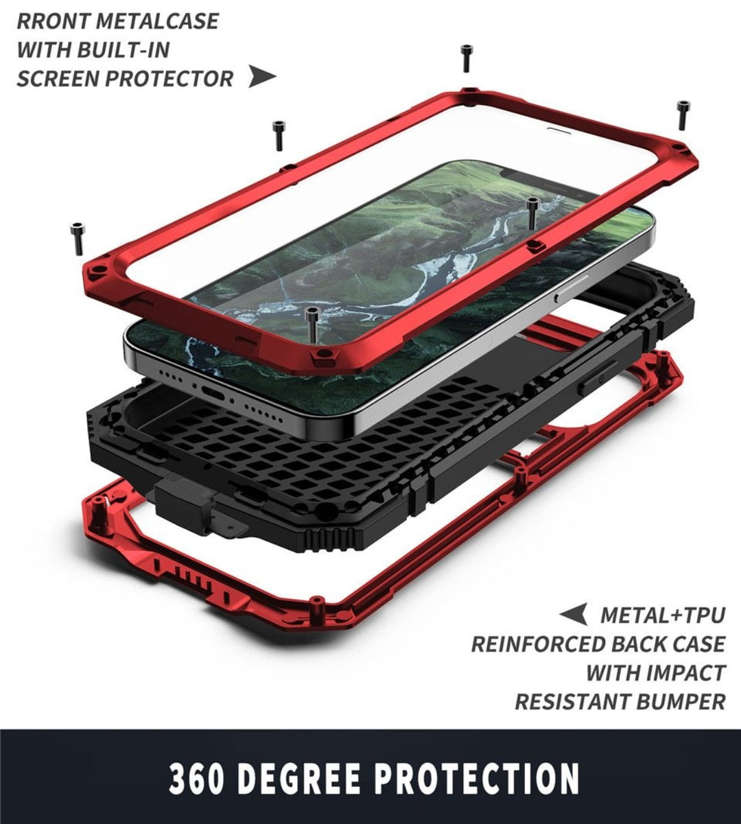 iPhone Case | Tempered Glass &amp; Metal Protection | Shockproof Full-Body Cover