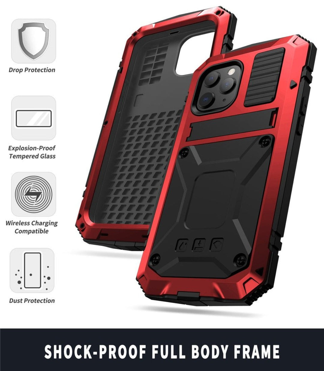 iPhone Case | Tempered Glass &amp; Metal Protection | Shockproof Full-Body Cover