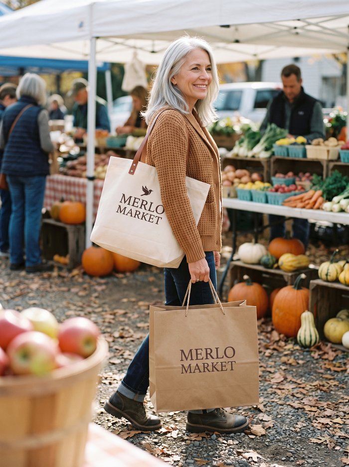 Merlo Market tote and shopping bag at the market
